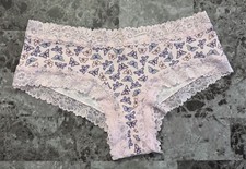 NWT VICTORIA'S SECRET PINK M PURPLE BUTTERFLY RIBBED KNIT LACE CHEEKY PANTIES