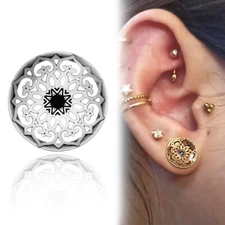 2PCS 316 Stainless Steel Flower Hollow Out Ear Gauges Tunnels Plugs Stretcher