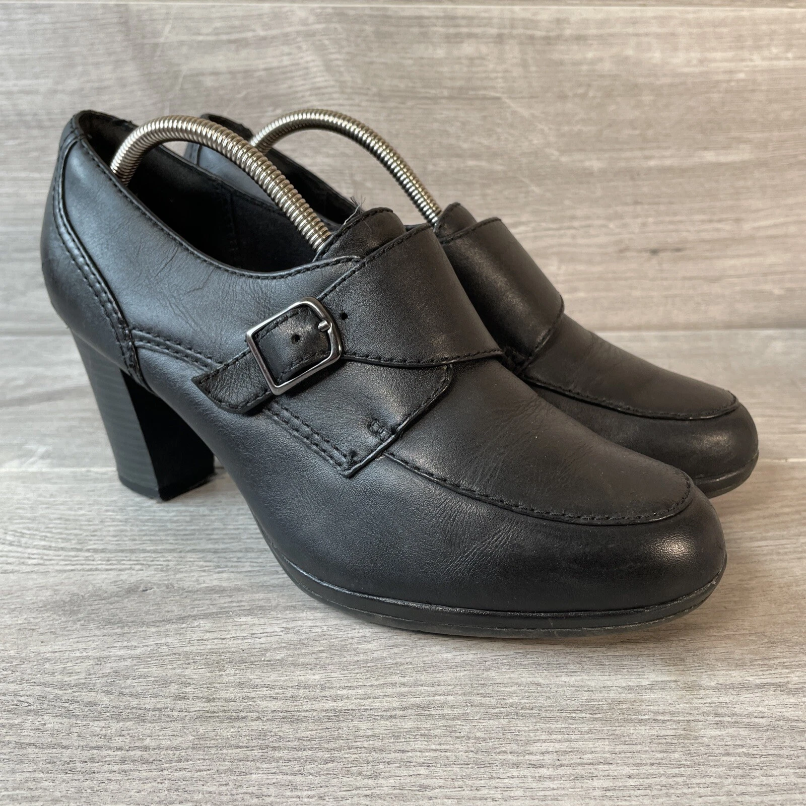 Mocassino Clarks Heels donna nero taglia UK 5 E pelle zip grossa papavero slip on