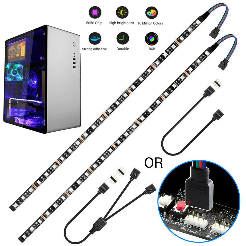 LED Strip Light 5050 RGB Motherboard Control w/4Pin RGB Head PC Computer  Case 2m