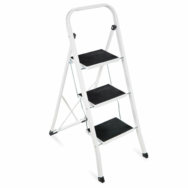 3-step Folding Step Ladder - Lightweight & Portable Steel With Wide Anti Slip Pedals Ideal For Home Office Use Medicalkingusa