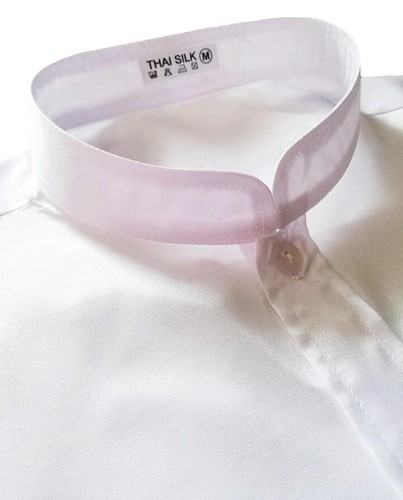 Men's Mandarin Collar Thai Silk Dress Shirt White Long / Short Sleeve Small-3XL - Picture 16 of 16