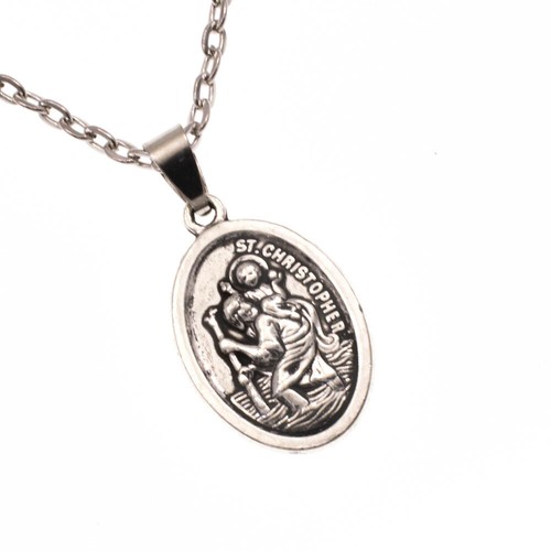 Collar colgante de cadena de 18" medalla de plata ovalada Saint St Christopher Protect Us - Imagen 7 de 12