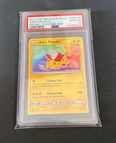 Pokemon Card PSA 10 Graded - Ash's Pikachu SM108 - Non Holo Black Star Promo - Picture 1 of 3