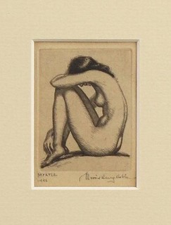 Miniature Antique HENRY MORRIS HOBBS Nude Woman Etching New Orleans Artist NR