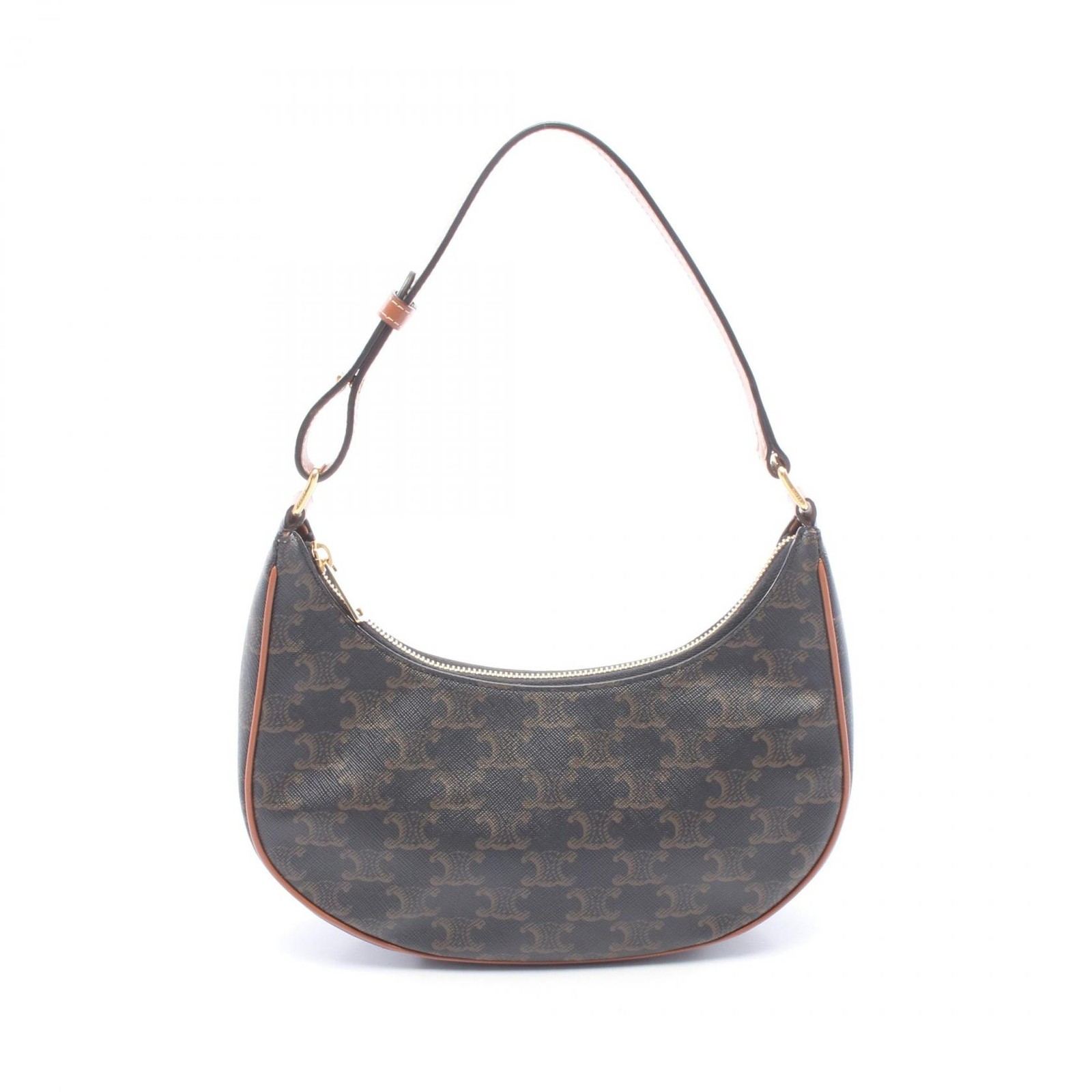 CELINE AVA Triomphe Shoulder Bag 193952BZJ.04LU canvas leather Black Brown Used