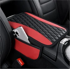 Patchwork Leather Center Console Covers for Cars,Upgraded Arm Rest Cover Red 