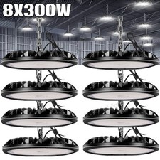 8x LED 300W UFO High Bay Lights Factory Warehouse Industrial Garage Shop Lights