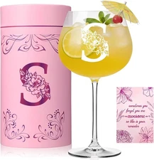 Physkoa Personalized Initial Wine Glass for Women - 20 oz 20 Ounces, S 