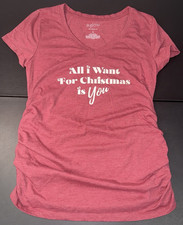 a:glow Maternity M Pink V-Neck Short Sleeve Stretch Christmas Graphic Tee