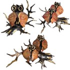 Vintage JERE Style Metal Owl Brass Copper BRUTALIST Wall Art Sculpture 3 Pc MCM