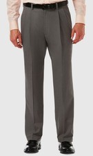 Haggar Men's Gray Classic-Fit Pleated Cool 18 PRO Dress Pants Size 42W/30L