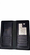 Mens Black Long Bifold Wallet Faux Leather Ca...