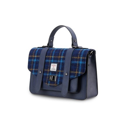 Harris Tweed große Umhängetasche Tasche Navy Tartan Reißverschlusstaschen Sch...