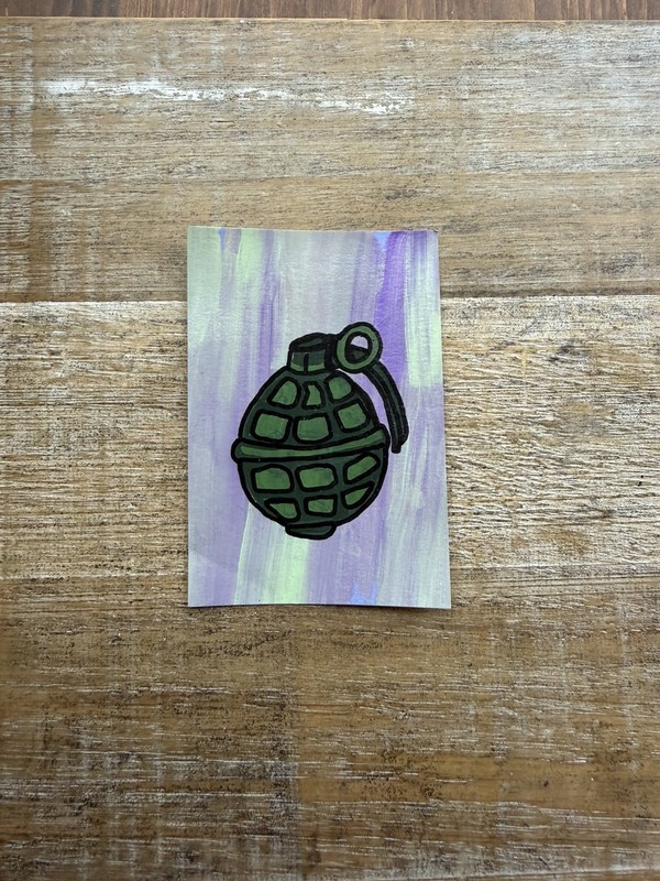 Original ACEO Acrylic Mini Painting 2.5x3.5 Anti War Leftist Political Grenade