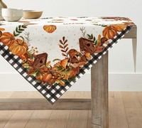 Tischdecke BüFfelkaro KüRbisse Herbst 85X85 Cm FüR Vogelhaus Deko