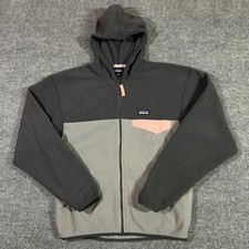 Patagonia Fleece Jacket Youth XL 14 Gray Colorblock Hooded Full Zip Pockets