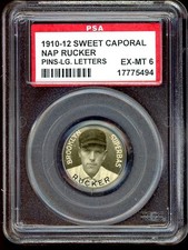 1910-12 Sweet Caporal Pins P2 Nap Rucker Pins Large Letters PSA 6