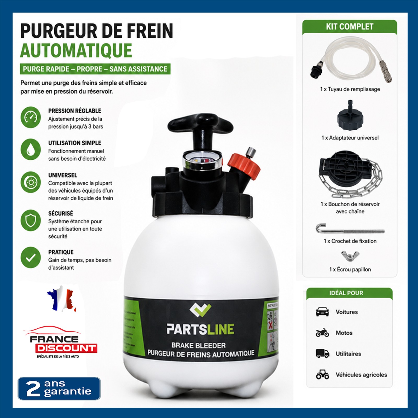 Purgeur de frein automatique à pression constante pour purge sans bulle d'air