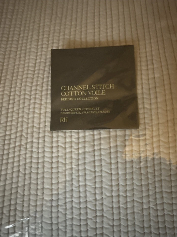 Restoration Hardware Queen/Full Bed Cotton Voile Coverlet Channel Stitch Grey - Image 3 of 4