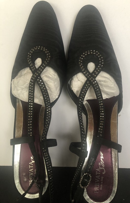 Prevata Women’s Black Ribbon Silk Rhinestone Trim Elegant Evening Shoes 9 AA (N)