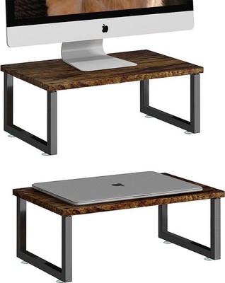 2 Pack Monitor Stand Riser, Wood Desk Storage Organizer for Office Laptop, Co...