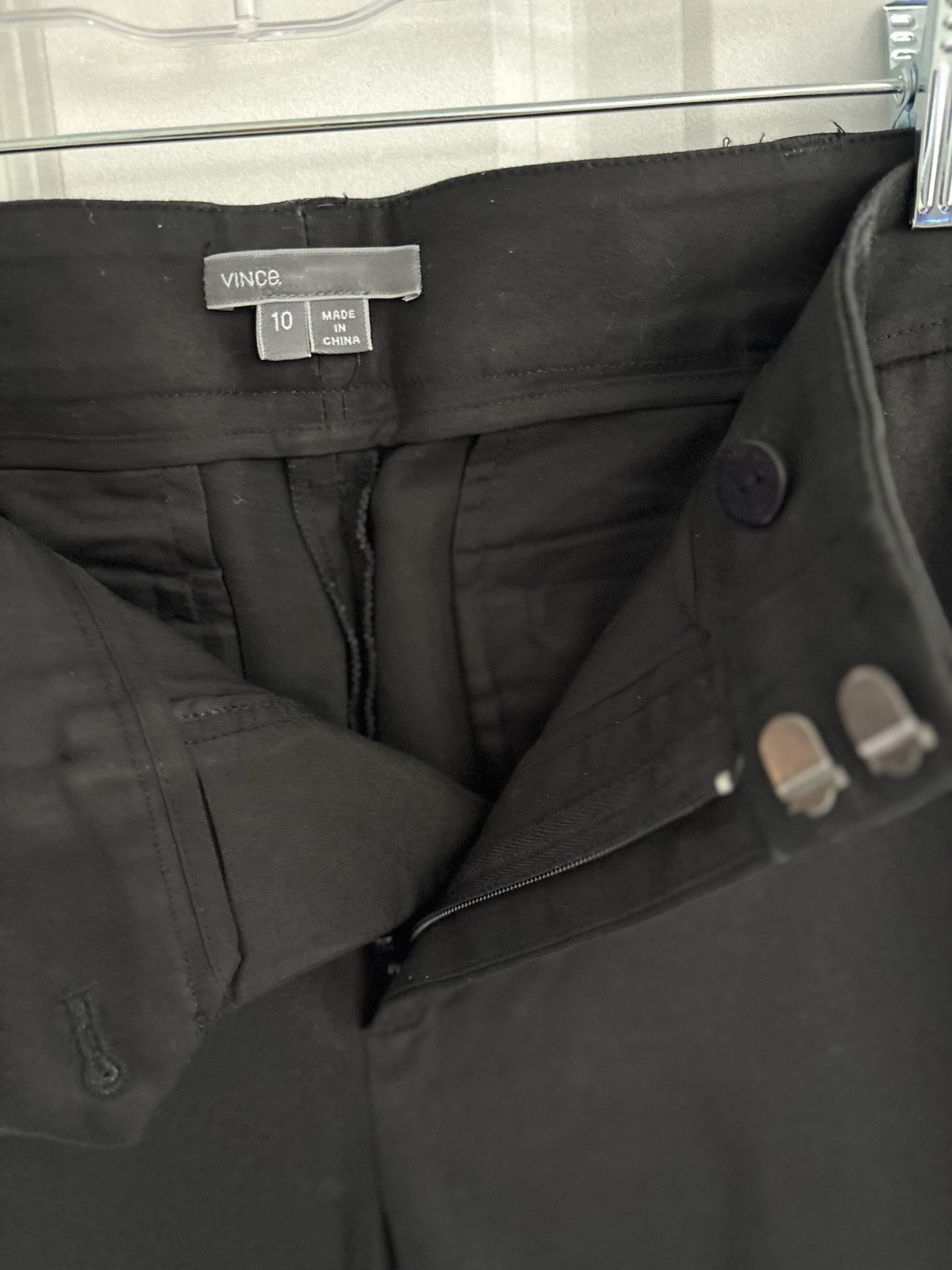 Vince black solid flat front pants button hook zi… - image 2