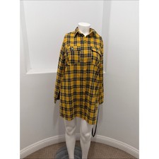 Pretty Little Thing Women’s Mustard Oversized Check Plaid Shirt Dress 10