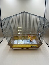 Vintage HOEI Bird House Cage Metal And Plastic Pull Out Tray Mirror Ladder Toy