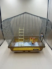 Vintage HOEI Bird House Cage Metal And Plastic Pull Out Tray Mirror Ladder Toy