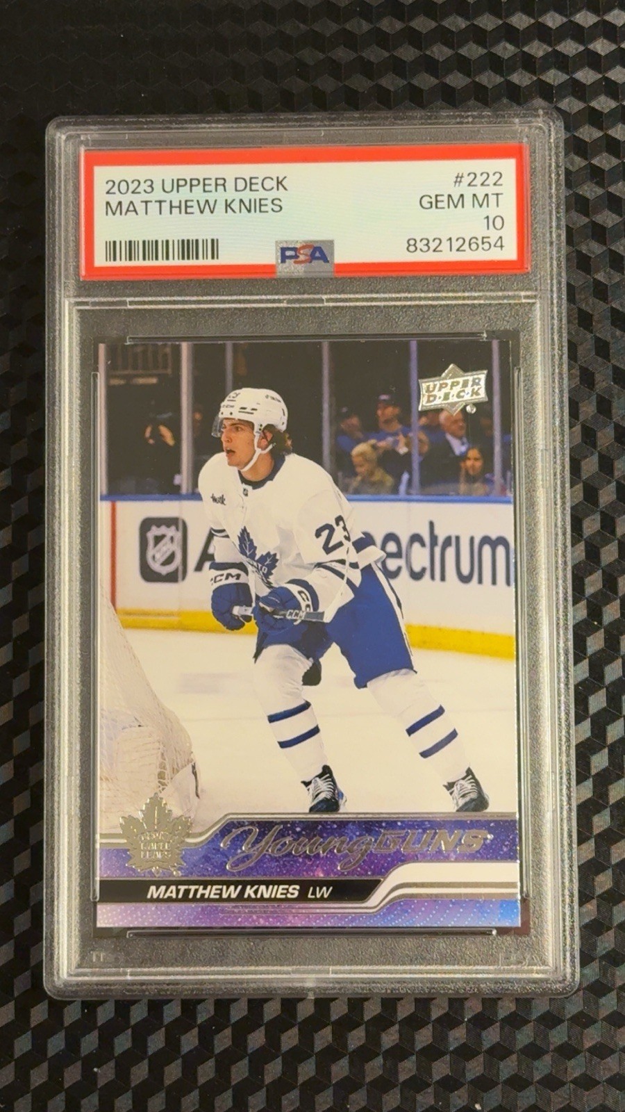2023-24 Upper Deck Series 1 Matthew Knies #222 Maple Leafs PSA 10 Young Guns
