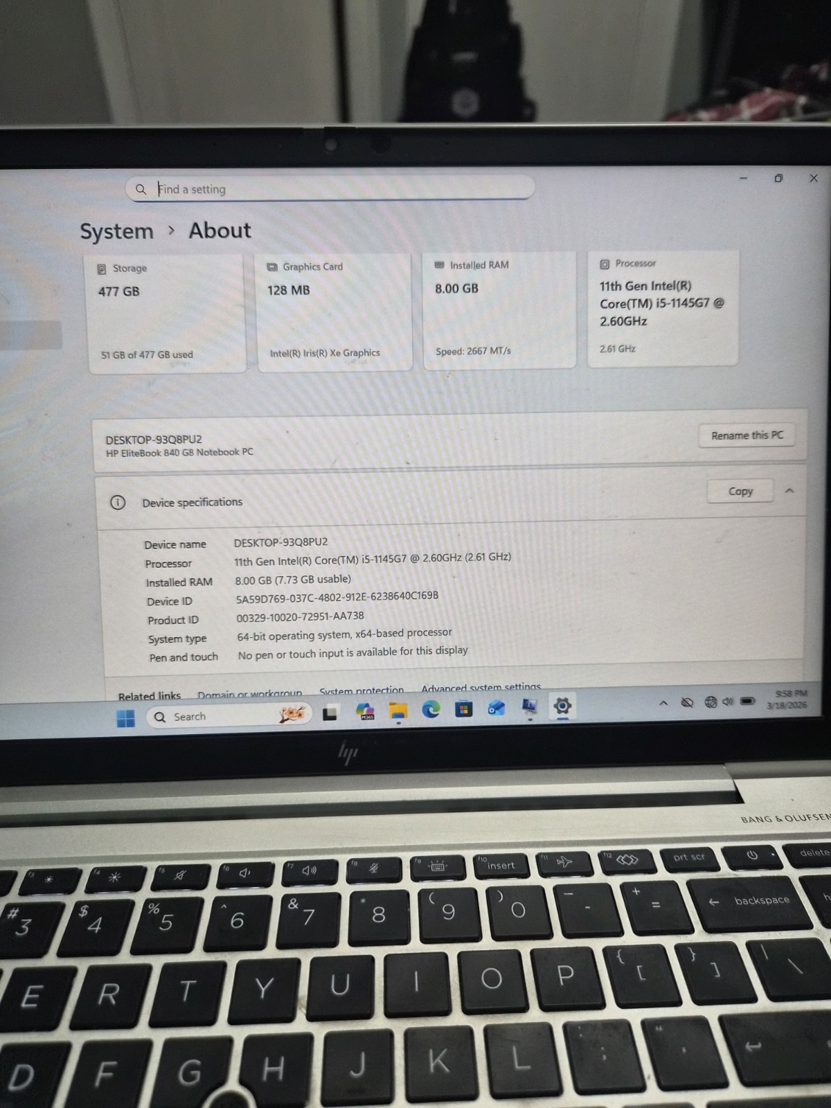 HP EliteBook 840 G8, 14-Inch Laptop, with i5-1145G7, 512 GB NVMe (Non-Volatile Memory Express), Windows 11 Pro