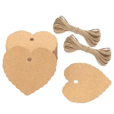  Kraft Paper Gift Tags with String, 100PCS Heart Gift Tags Blank Hang Brown