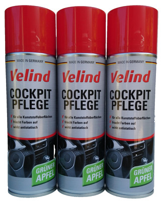 (17,72 /L) 3x 300 ml Velind Cockpit Pflege Spray Kunststoff Armaturen Gummi