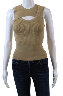IRO Womens Sleeveless Ribbed Cutout Tank Top Beige Size XS