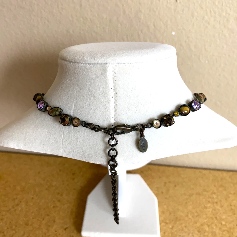 VTG Sorrelli Crystals & Stones Lovely Necklace In Brass Multicolor Lobster Clasp - Image 4 of 4