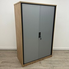Tall Office Tambour Cupboard, 3 Adjustable Shelves, Portofino Cherry, H1650mm