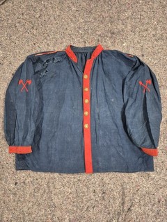 Biaude Veste Pompier Lin Indigo Travail Ancienne Vintage