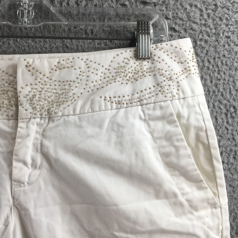 Tommy Hilfiger Pantalones Capri Pierna Ancha Mujer 35 (real 35x23.5) Blanco Algodón Cremallera Foto 4 de 4