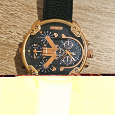 Dual Time Quarz Armbanduhr Chronograph schwar...