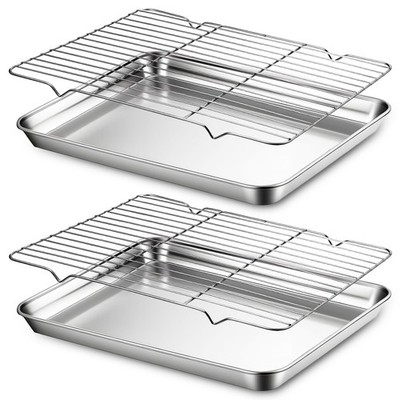 Baking Sheet with Rack Set (2 Pans + 2 Racks), Stainless Steel Quarter Sheet ...