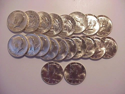 Roll of 20 Gem BU 1964 Silver Kennedy Half Dollars - Amazing Eye Appeal