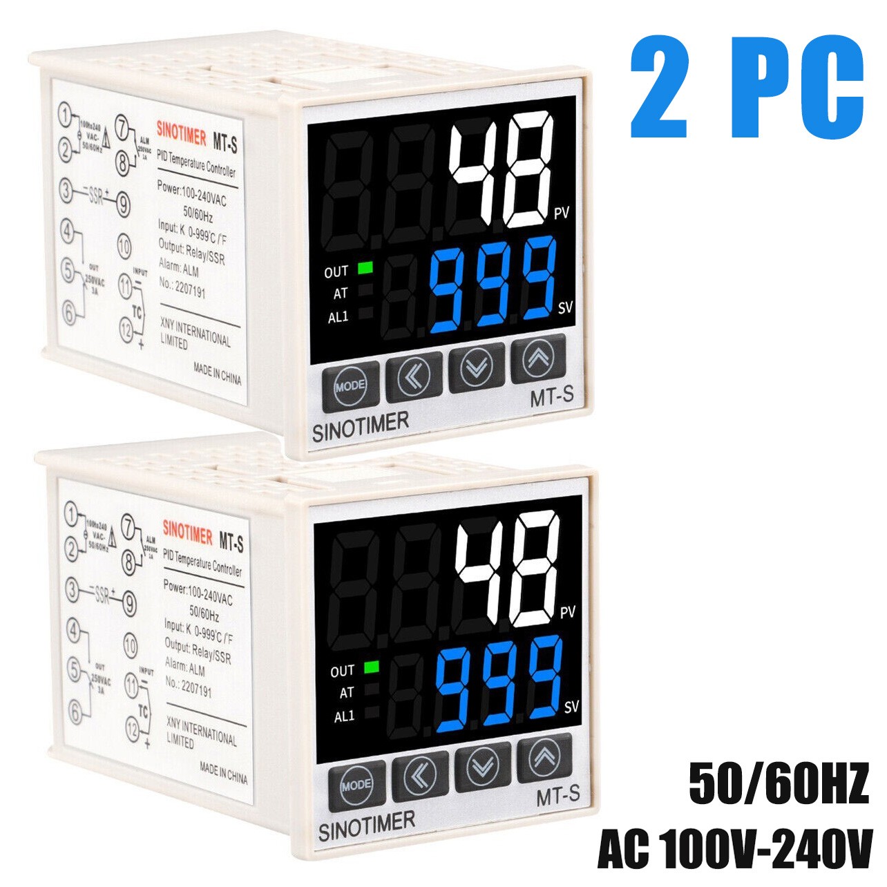 2PC MT-S PID Temperature Controller Thermostat Fahrenheit Relay/SSR AC 100V-240V