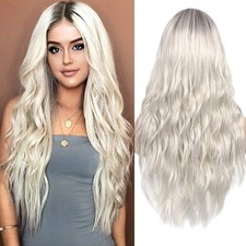 Elegante 22" Platinblonde Lockenperücke - Natürliches Kunsthaar für Damen