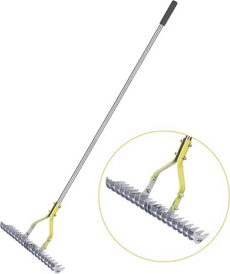 Thatching Rake 15-Inch Wide for Cleaning Dead Grass Efficient Steel Yellow 