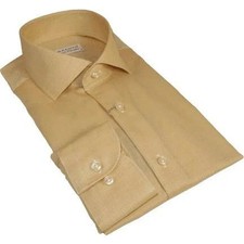 Men 100 Italian Cotton Shirt Non Iron SORRENTO Turkey Spread Collar 4902 Tan