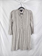 Tahari Striped Linen Blend Beachy Flowy Pintuck Minimalist Mini Dress sz S