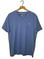 POLO Ralph Lauren T-Shirt Light Blue Custom Slim Fit V-Neck Pony Mens NEW Lg