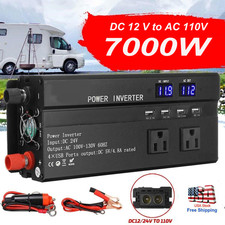 7000W LCD Car Power Inverter DC 12V To AC 110V Pure Sine Wave Solar Converter