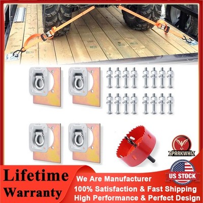 4 PCS Recessed Floor D-Ring Anchors W/ Backing Plate Cargo Trailer Tie Down US